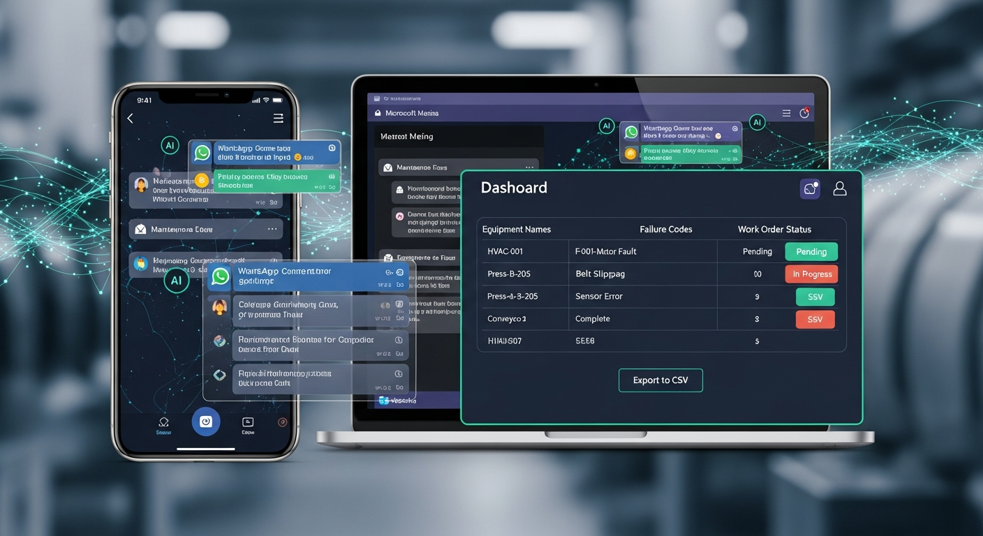 RelayIQ live platform showing AI-powered work order parsing from Teams and WhatsApp conversations